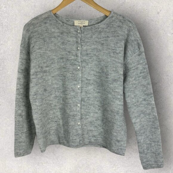 Sezane Gaspard Cardigan Sweater Size Large French Mottled Grey Reversible Knit L - Picture 12 of 13